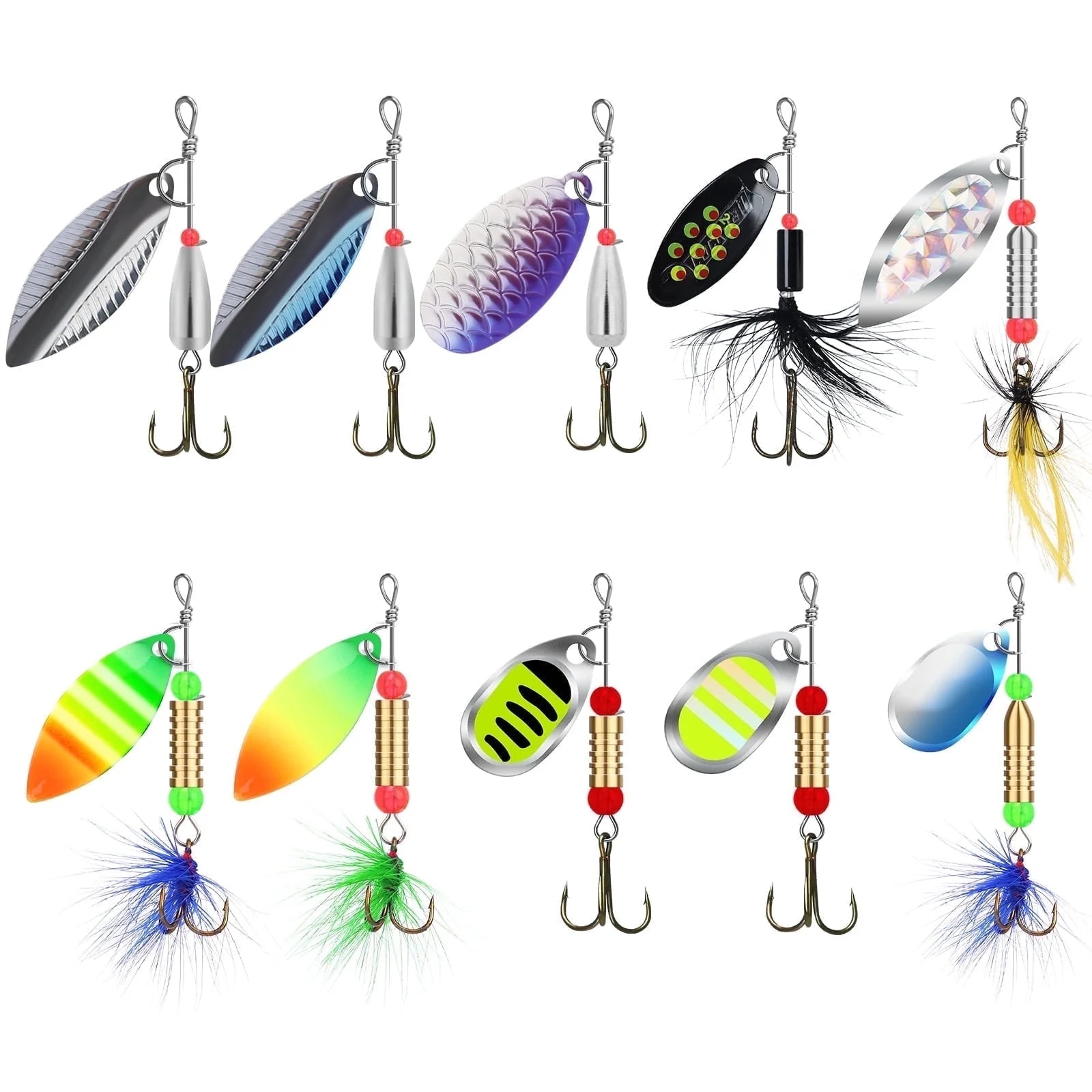 bass spinners lures TRUSCEND 12Pcs Rooster Tail Spinnerbaits Fishing Lures, Bass Fishing Jigs with Two-Way Spinning Spoons System, Freshwater Saltwater Crappie Jigs,