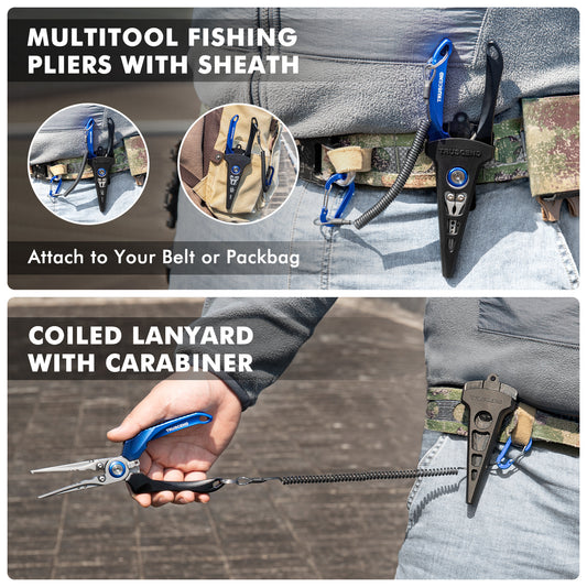 TRUSCEND Lockable Fishing Pliers with High Tungsten Cutter, Innovative Ergonomic Handy Handle, Saltwater Corrosion Resistant Teflon Coated Fishing Tool, Super Light Multi-Function Fishing Gifts [WM]