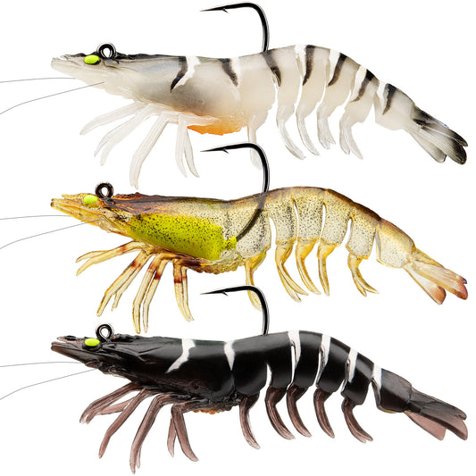 TRUSCEND Pre-rigged Fishing Jig Lures for Freshwater and Saltwater, Innovative Super Durable TPE Bass Lures, Lifelike Shrimp Crayfish Swimbait, Weedless Lure for Crappie Trout Walleye Keep Separately