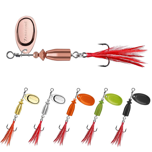 TRUSCEND Swimming or Jigging Fishing Spinners with Two-Way Spinning Spoons System, Rooster Tail Fishing Lures with Flash Copper Body & Blade Freshwater and Saltwater Blade Bait for Bass Walleye Trout