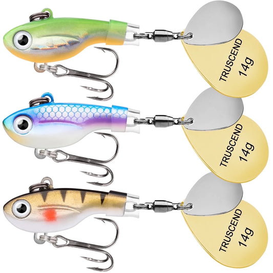TRUSCEND Swimming or Jigging Fishing Spinners with Two-Way Spinning Spoons System, Trout Spinner Fishing Lures with Flash Copper Body & Blade Freshwater and Saltwater Blade Bait for Bass Walleye