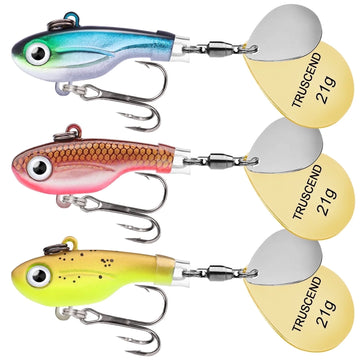 bass spinners lures TRUSCEND Swimming or Jigging Fishing Spinners with Two-Way Spinning Spoons System, Rooster Tail Fishing Lures with Flash Copper Body & Blade