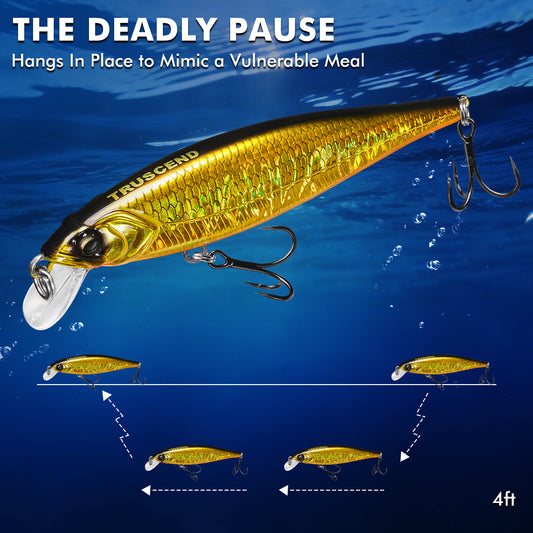 TRUSCEND Suspending Jerkbait Fishing Lures, Precision-Engineered Minnow Lures with Sound, Cast Farther, Glow Brighter and Rattle Louder Jerkbaits for Black Bass Walleye Pike [WM]