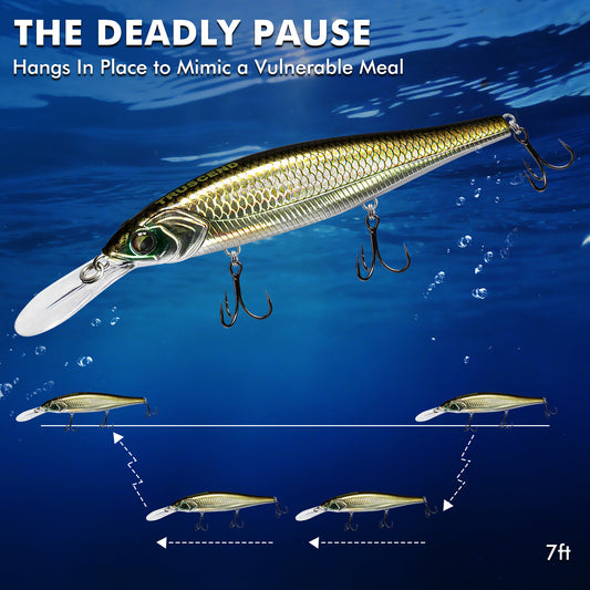 TRUSCEND Suspending Jerkbait Fishing Lures, Precision-Engineered Minnow Lures with Sound, Cast Farther, Glow Brighter and Rattle Louder Jerkbaits for Black Bass Walleye Pike [WM]