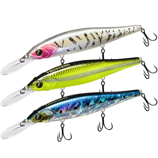 TRUSCEND Suspending Jerkbait with BKK Hook, Rattle Minnow Fishing Lures with Long Casting Weight Transfer System, Natural Wiggle Action Twitchbait, Freshwater Bait for Bass Walleye Pike Trout Striper [WM]