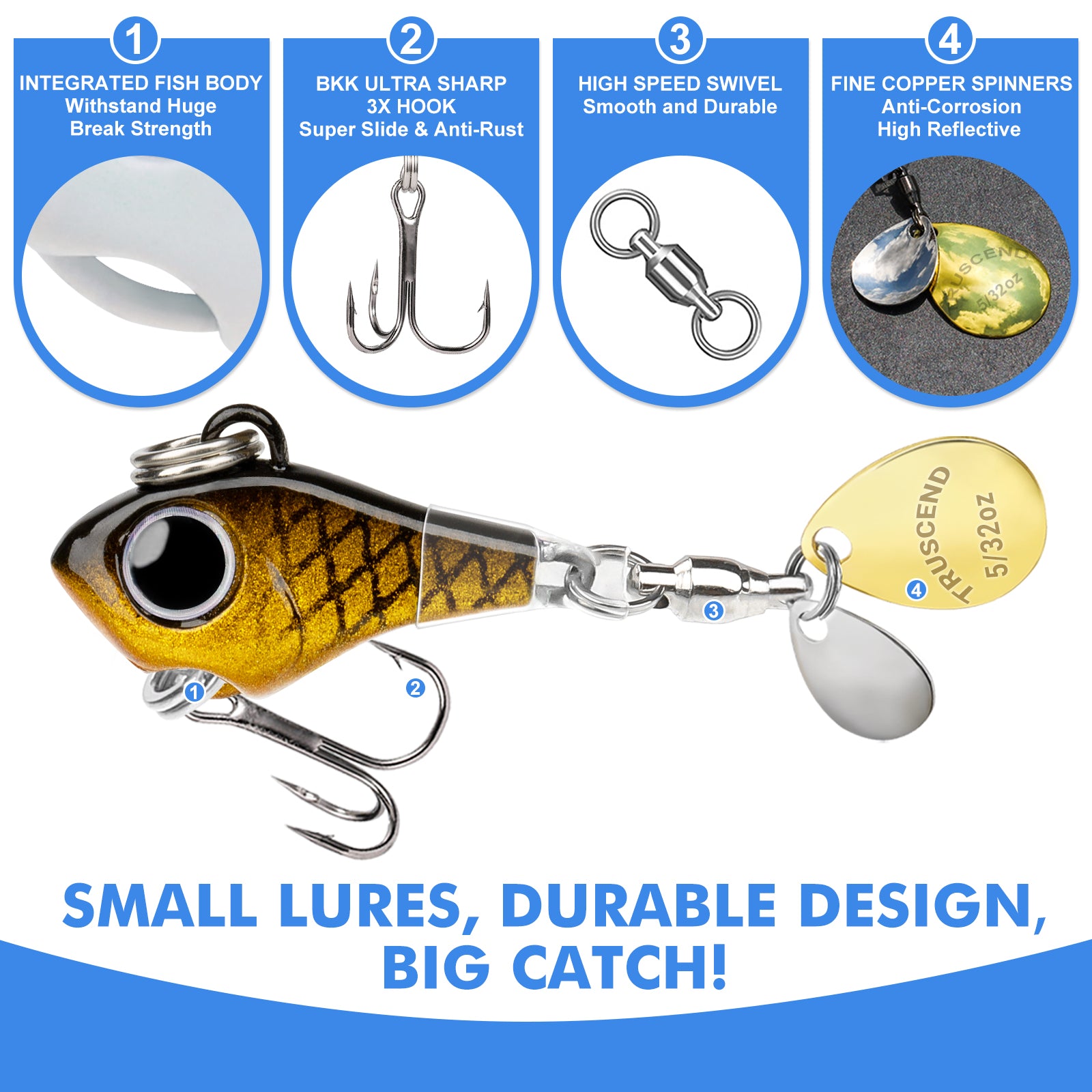TRUSCEND Vibespinner Easy Catch Fishing Lures with BKK Hooks 3/4 oz / 4pcs