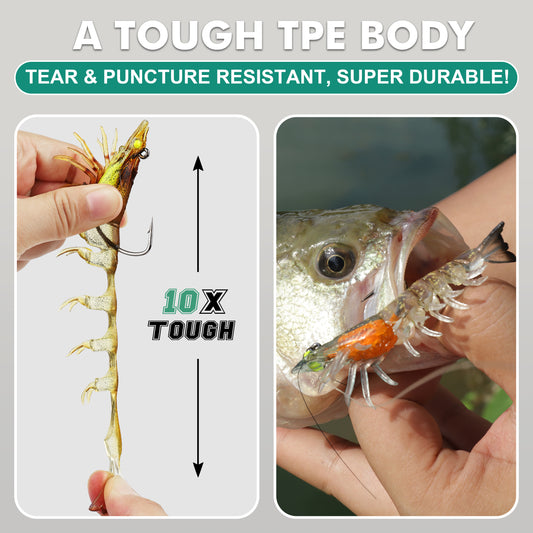 TRUSCEND Pre-rigged Fishing Jig Lures for Freshwater and Saltwater, Innovative Super Durable TPE Bass Lures, Lifelike Shrimp Crayfish Swimbait, Weedless Lure for Crappie Trout Walleye Keep Separately