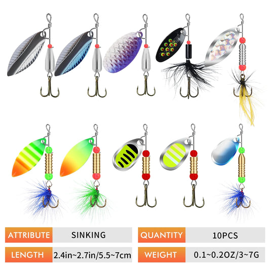 TRUSCEND 12Pcs Rooster Tail Spinnerbaits Fishing Lures, Bass Fishing Jigs with Two-Way Spinning Spoons System, Freshwater Saltwater Crappie Jigs, Blade Baits for Bass Trout Walleye 3in/0.23oz(WM)