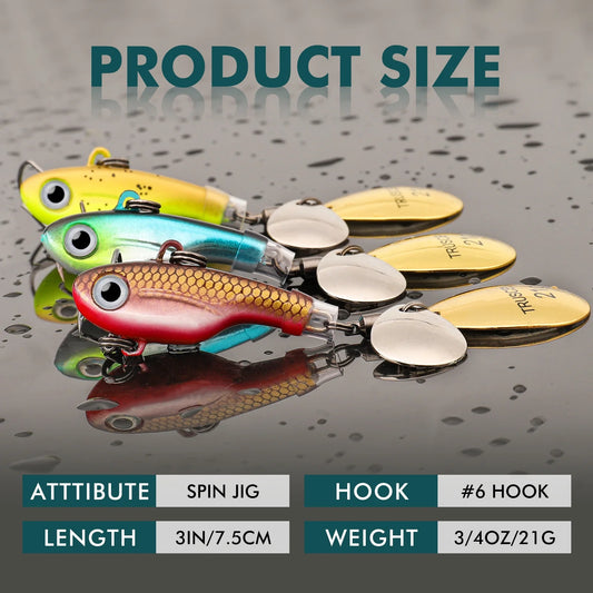 TRUSCEND Swimming or Jigging Fishing Spinners with Two-Way Spinning Spoons System, Rooster Tail Fishing Lures with Flash Copper Body & Blade Freshwater and Saltwater Blade Bait for Bass Walleye Trout