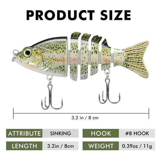 TRUSCEND Fishing Lures for Bass Swimbaits for Bass Fishing Segmented Multi Jointed Swim Baits Slow Sinking Swimming Lures for Freshwater Saltwater Fishing Gear Lure Kit Fishing Gifts Plugs 3in/0.4oz(WM)