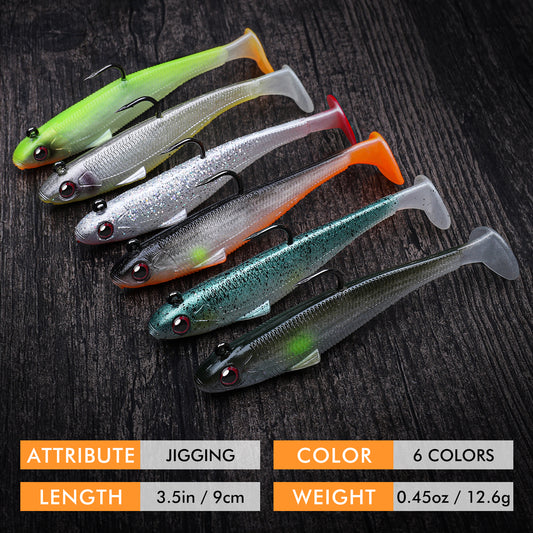 TRUSCEND Easy Catch Pre-Rigged Soft Lures, Unique Vibrating Swim Action and Trembly Sinking Move for More Bites, Amazing Soft Swimbait for Family Fishing, Fishing Lures for Bass Trout Crappie Walleye