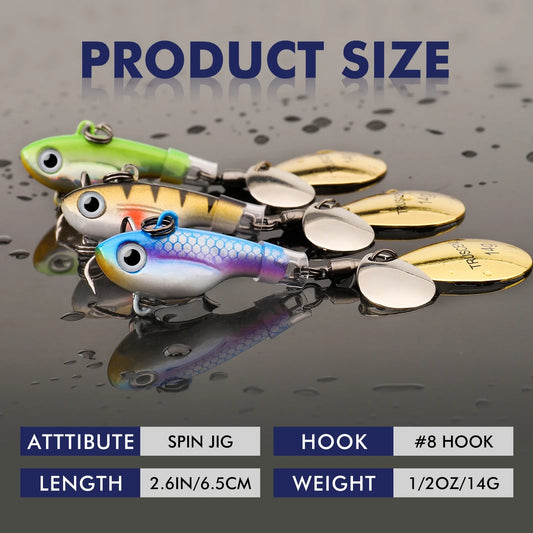 TRUSCEND Swimming or Jigging Fishing Spinners with Two-Way Spinning Spoons System, Trout Spinner Fishing Lures with Flash Copper Body & Blade Freshwater and Saltwater Blade Bait for Bass Walleye