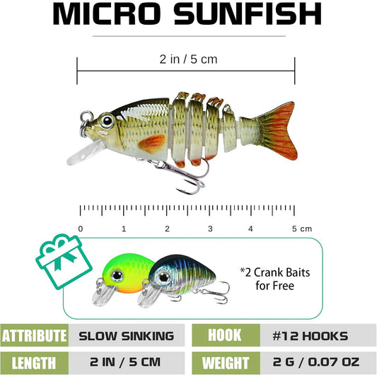 TRUSCEND Swimmax Creek Fishing King, Lifelike Fishing Lures for Bass Trout Crappie Bluegill Panfish, Smallest Jointed Swimbaits for Freshwater, Easy Catch Crankbait Fishing Gifts for Family Fishing