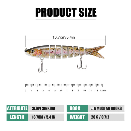TRUSCEND Easy Catch Swimmax, Magic Noisy Turbulent Wiggling and Vibrating Actions for More Bites, Segmented Swimbait Jointed by Dyneema Strongest Fiber,Lifelike Fishing Lures for Relax Family Fishing