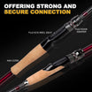 Fishing rod with highlighted features on a black background