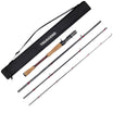 Fishing rod with reel and case labeled 'Truscend' on a white background