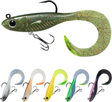 TRUSCEND Easy Catch Shadtale with BKK Branded Hook, Unique Vibrating Swim and Trembly Jigging Action for More Bites, Durable TPE Soft Fishing Lures for Bass Crappie Trout Walleye, Keep Separately [WM]