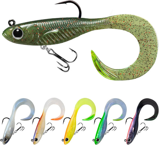 TRUSCEND Easy Catch Shadtale with BKK Branded Hook, Unique Vibrating Swim and Trembly Jigging Action for More Bites, Durable TPE Soft Fishing Lures for Bass Crappie Trout Walleye, Keep Separately [WM]