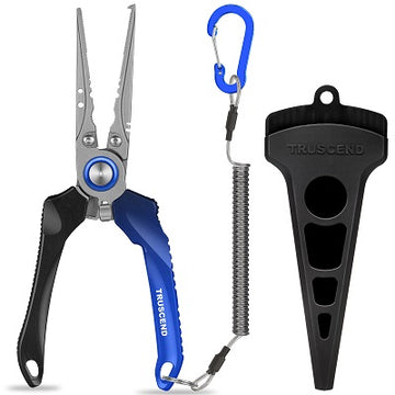 TRUSCEND Lockable Fishing Pliers with High Tungsten Cutter, Innovative Ergonomic Handy Handle, Saltwater Corrosion Resistant Teflon Coated Fishing Tool, Super Light Multi-Function Fishing Gifts [WM]