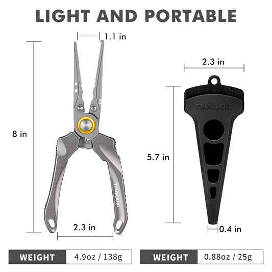 TRUSCEND Lockable Fishing Pliers with High Tungsten Cutter, Innovative Ergonomic Handy Handle, Saltwater Corrosion Resistant Teflon Coated Fishing Tool, Super Light Multi-Function Fishing Gifts [WM]