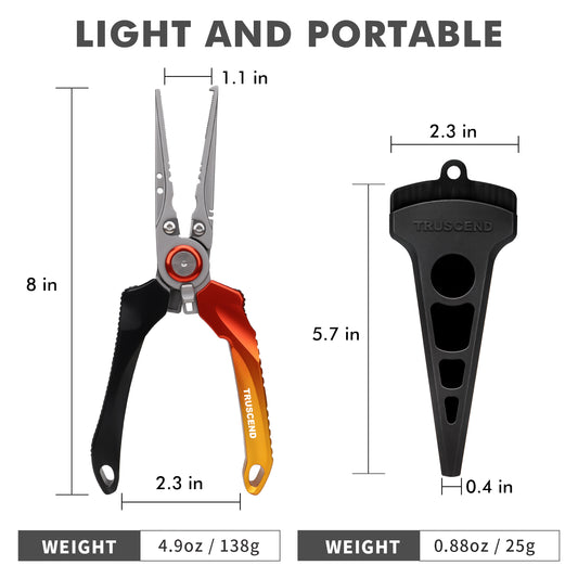 TRUSCEND Lockable Fishing Pliers with High Tungsten Cutter, Innovative Ergonomic Handy Handle, Saltwater Corrosion Resistant Teflon Coated Fishing Tool, Super Light Multi-Function Fishing Gifts [WM]