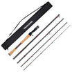 Fishing rod with three sections and a carrying case labeled 'Truscend' on a white background