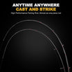 Fishing rod with text 'Anytime Anywhere Cast and Strike' on a black background