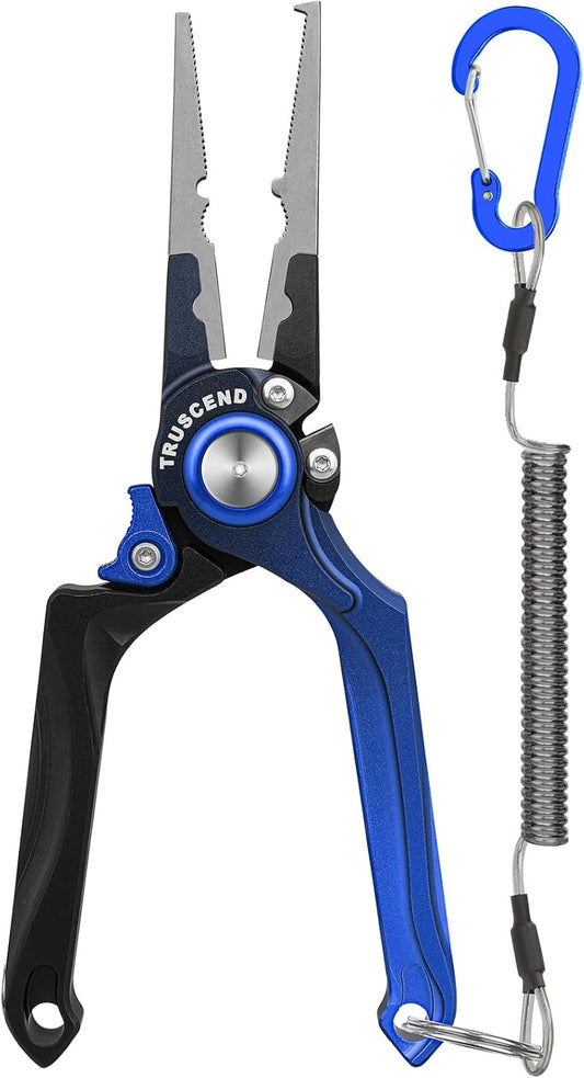 TRUSCEND Lockable Fishing Pliers with High Tungsten Cutter, Innovative Ergonomic Handy Handle, Saltwater Corrosion Resistant Teflon Coated Fishing Tool, Super Light Multi-Function Fishing Gifts [WM]