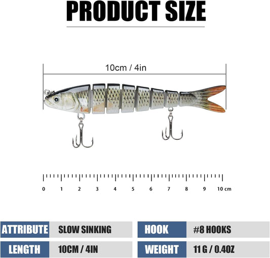 TRUSCEND Easy Catch Swimmax, Magic Noisy Turbulent Wiggling and Vibrating Actions for More Bites, Segmented Swimbait Jointed by Dyneema Strongest Fiber,Lifelike Fishing Lures for Relax Family Fishing