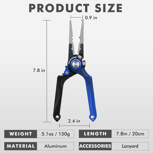 TRUSCEND Lockable Fishing Pliers with High Tungsten Cutter, Innovative Ergonomic Handy Handle, Saltwater Corrosion Resistant Teflon Coated Fishing Tool, Super Light Multi-Function Fishing Gifts [WM]