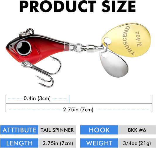 TRUSCEND Vibespinner Lures with BKK Hooks – Easy Catch: 4 Actions (Vibrate/Swim/Flash/Jig) for More Bites, Longer Cast Search Bait – Jigs for Bass, Crappie, Trout– Ideal for Family Fishing [WM]