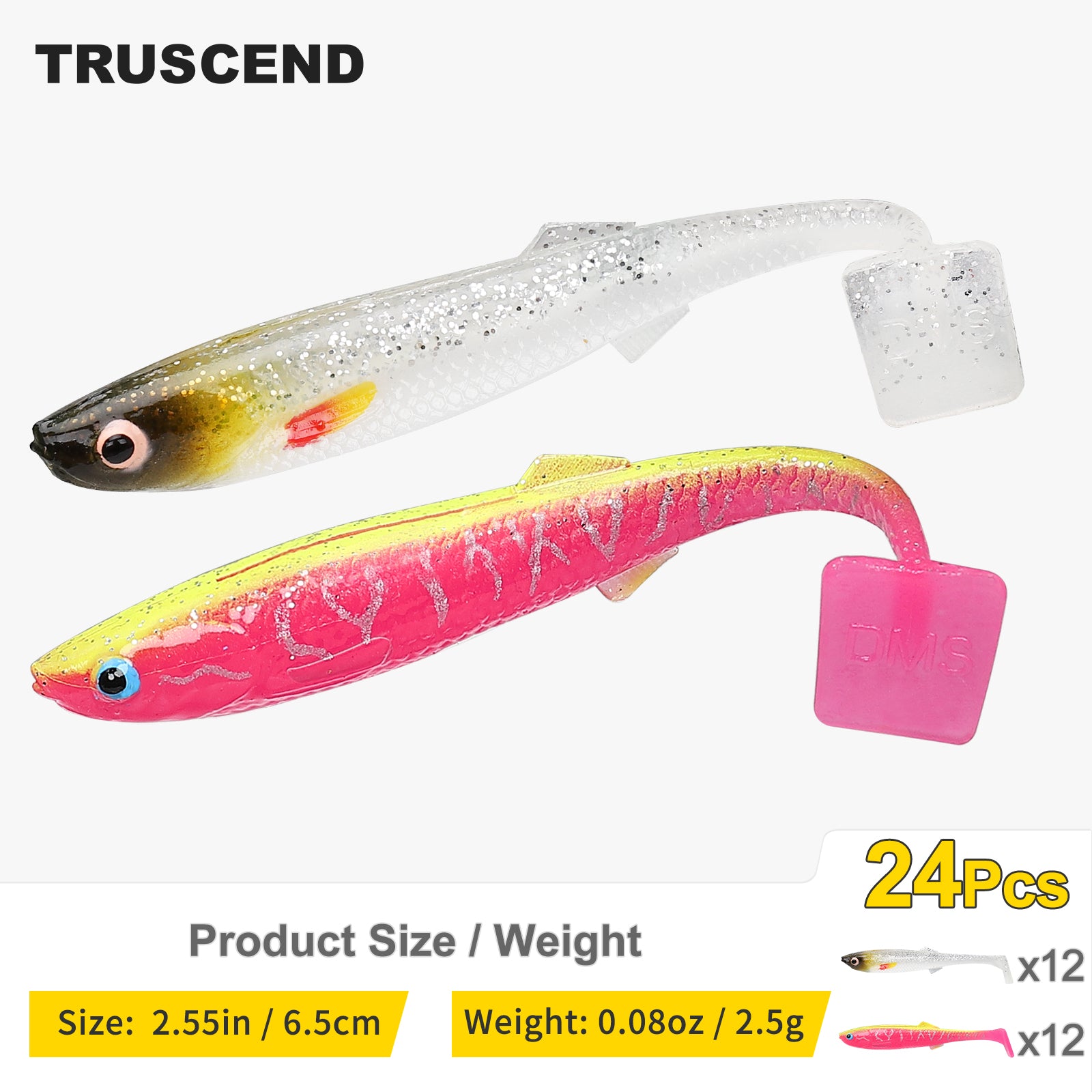 TRUSCEND® Hand-Painted Soft Paddle Tail Fishing Lures 2.55