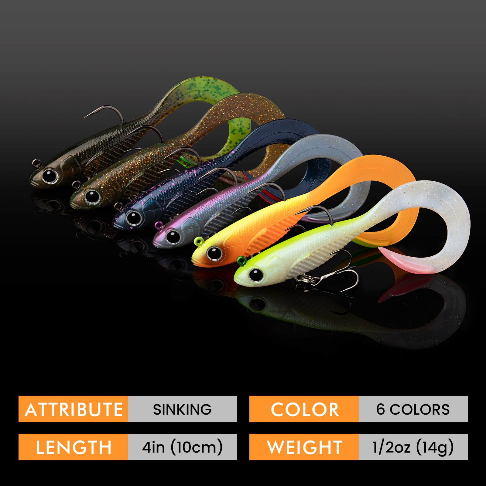 dependon fishing lures Nomad Tackle Freshwater Sampler Bundle Anglers can choose to replace these with single or treble hooks as required Shadtail Soft Swimbait | Paddle