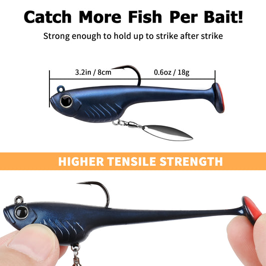 TRUSCEND Easy Catch Shadtale with BKK Branded Hook, Unique Vibrating Swim and Trembly Jigging Action for More Bites, Durable TPE Soft Fishing Lures for Bass Crappie Trout Walleye, Keep Separately