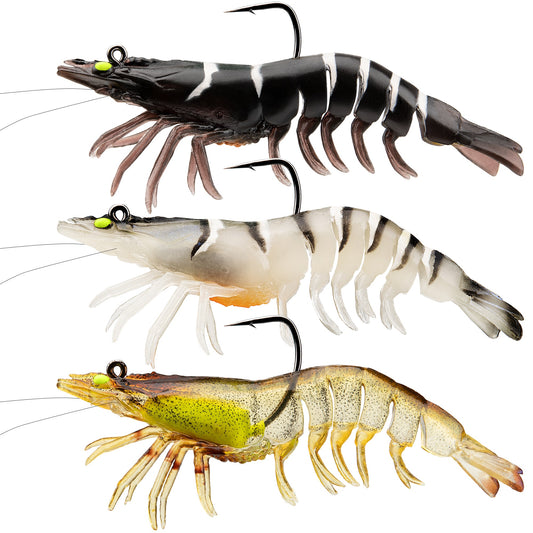 TRUSCEND Pre-rigged Fishing Jig Lures for Freshwater and Saltwater, Innovative Super Durable TPE Bass Lures, Lifelike Shrimp Crayfish Swimbait, Weedless Lure for Crappie Trout Walleye Keep Separately