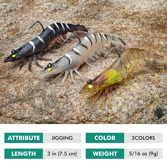 TRUSCEND Pre-rigged Fishing Jig Lures for Freshwater and Saltwater, Innovative Super Durable TPE Bass Lures, Lifelike Shrimp Crayfish Swimbait, Weedless Lure for Crappie Trout Walleye Keep Separately