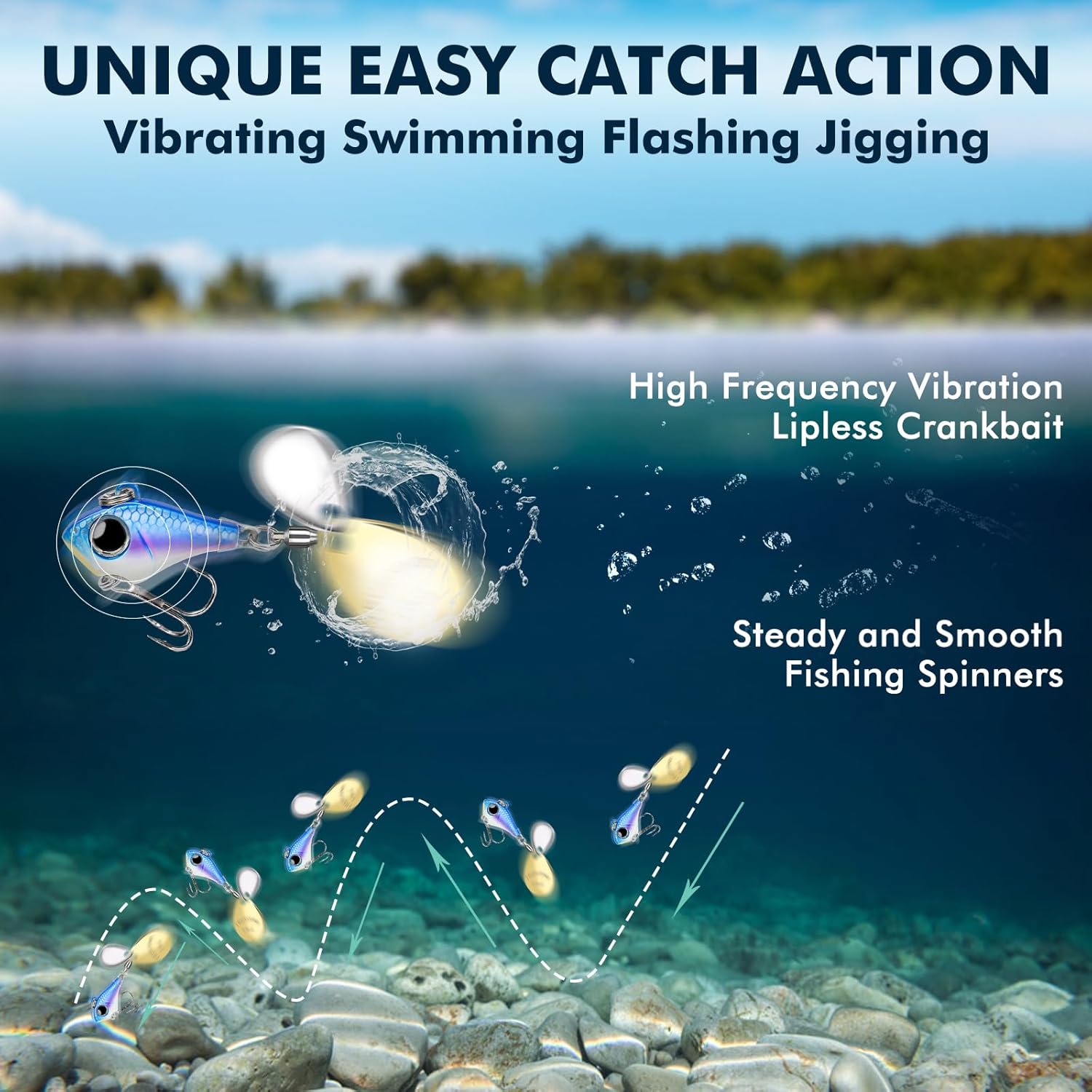 Wide Search Cover VIBE Tail Spinner, Easy Catch Fishing Lures with Vibrating, BKK Super Slide Sharp Hook, Accurate Long Cast Fishing Spinner for Bass, Wide Search Cover VIBE Tail Spinner, Easy Catch Fishing Lures with Vibrating, BKK Super Slide Sharp Hook, Accurate Long Cast Fishing Spinner for Bass,