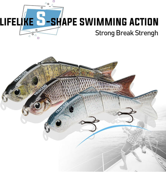 TRUSCEND Easy Catch Swimmax, Magic Noisy Turbulent Wiggling and Vibrating Actions for More Bites, Segmented Swimbait Jointed by Dyneema Strongest Fiber, Lifelike Fishing Lures for Family Fishing [WM]
