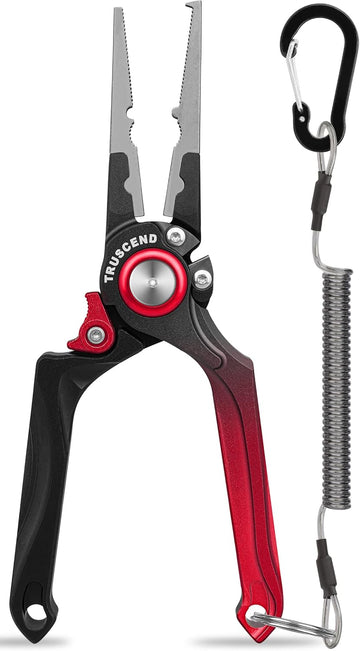 TRUSCEND Lockable Fishing Pliers with High Tungsten Cutter, Innovative Ergonomic Handy Handle, Saltwater Corrosion Resistant Teflon Coated Fishing Tool, Super Light Multi-Function Fishing Gifts [WM]