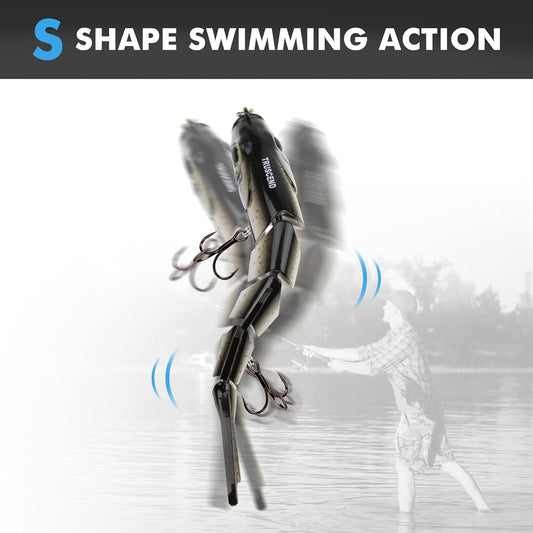 TRUSCEND Easy Catch SwimMax with BKK Hooks, Magic Noisy Wiggling and Vibrating Actions for More Bites, Lifelike Fishing Lures for Bass Trout Walleye Crappie, Strongest Dyneema Fiber Jointed Swimbait [WM]
