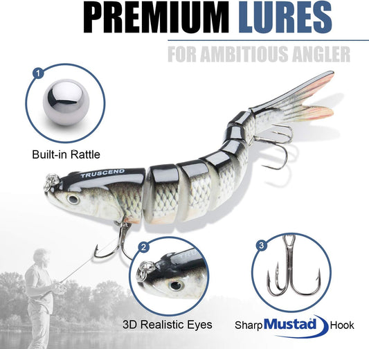 TRUSCEND Swimmax Fishing Lure with BKK Hook， Easy Catch: Wiggling, Vibrating, Rattling with Noise, Heavy-Duty Dyneema Fiber Jointed Swimbait for Bass, Trout, Crappie，Ideal for Family Fishing [WM]