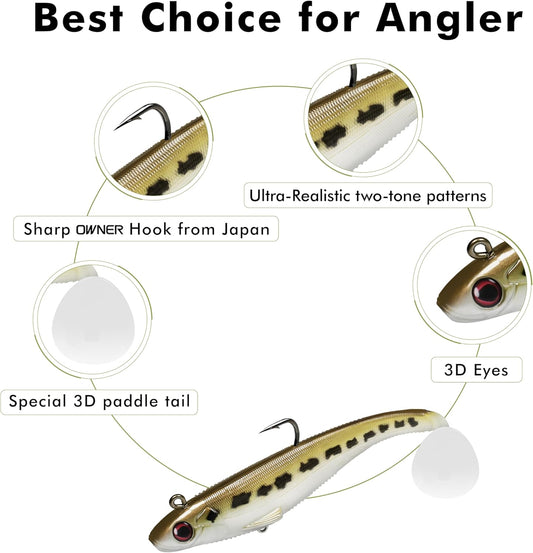 TRUSCEND Easy Catch Shadtale with BKK Hooks, Unique Vibrating Swim and Trembly Jigging Action for More Bites, Amazing Soft Fishing Lures for Bass Trout Crappie, Must-haves for Family Fishing [WM]