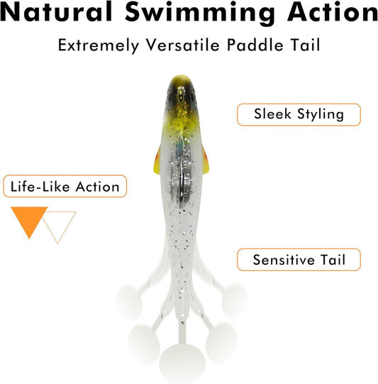 TRUSCEND Easy Catch Shadtale with BKK Hooks, Unique Vibrating Swim and Trembly Jigging Action for More Bites, Amazing Soft Fishing Lures for Bass Trout Crappie, Must-haves for Family Fishing [WM]