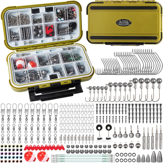 TRUSCEND Fishing Tackle & Accessories Kit, Fishing Tackle Box with Tackle Included, Fishing Sinker Weight Hook Swivels Snap Leader Lures, Giftable Beginner Fishing Lures/Gear Set