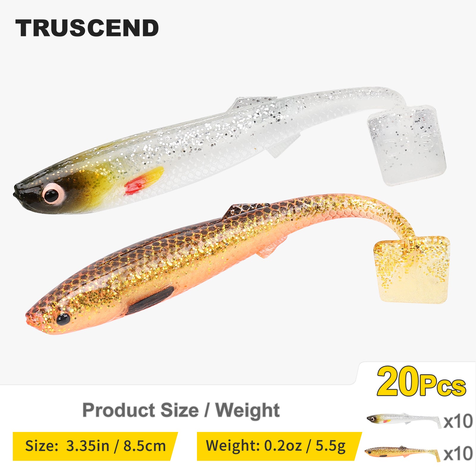 TRUSCEND® Hand-Painted Soft Paddle Tail Fishing Lures 2.55