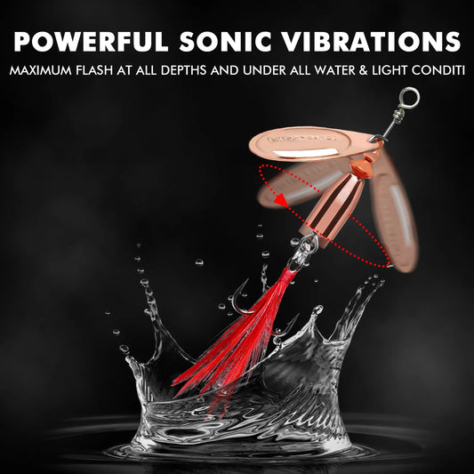 TRUSCEND Swimming or Jigging Fishing Spinners with Two-Way Spinning Spoons System, Rooster Tail Fishing Lures with Flash Copper Body & Blade Freshwater and Saltwater Blade Bait for Bass Walleye Trout