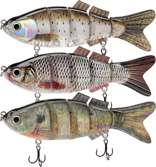 TRUSCEND Easy Catch SwimMax with BKK Hooks, Magic Noisy Wiggling and Vibrating Actions for More Bites, Lifelike Fishing Lures for Bass Trout Walleye Crappie, Strongest Dyneema Fiber Jointed Swimbait [WM]