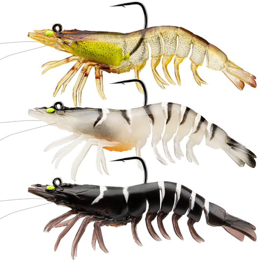 TRUSCEND Pre-rigged Fishing Jig Lures for Freshwater and Saltwater, Innovative Super Durable TPE Bass Lures, Lifelike Shrimp Crayfish Swimbait, Weedless Lure for Crappie Trout Walleye Keep Separately