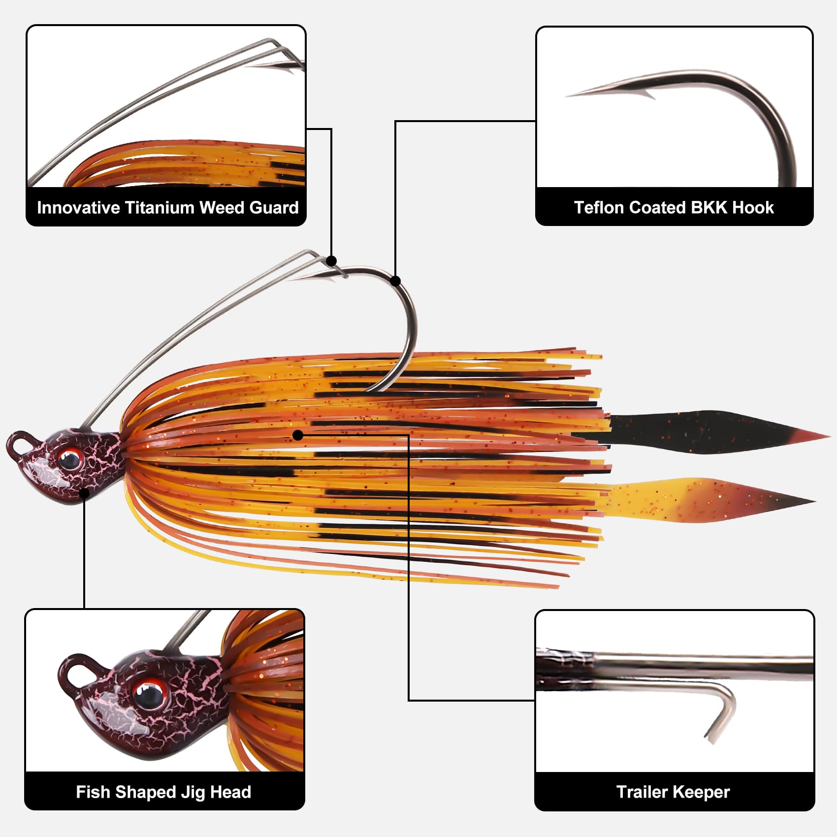 Titanium Weed Guard Swim Jig with Teflon Coated BKK Hook 1/2oz / 14g / 3pcs