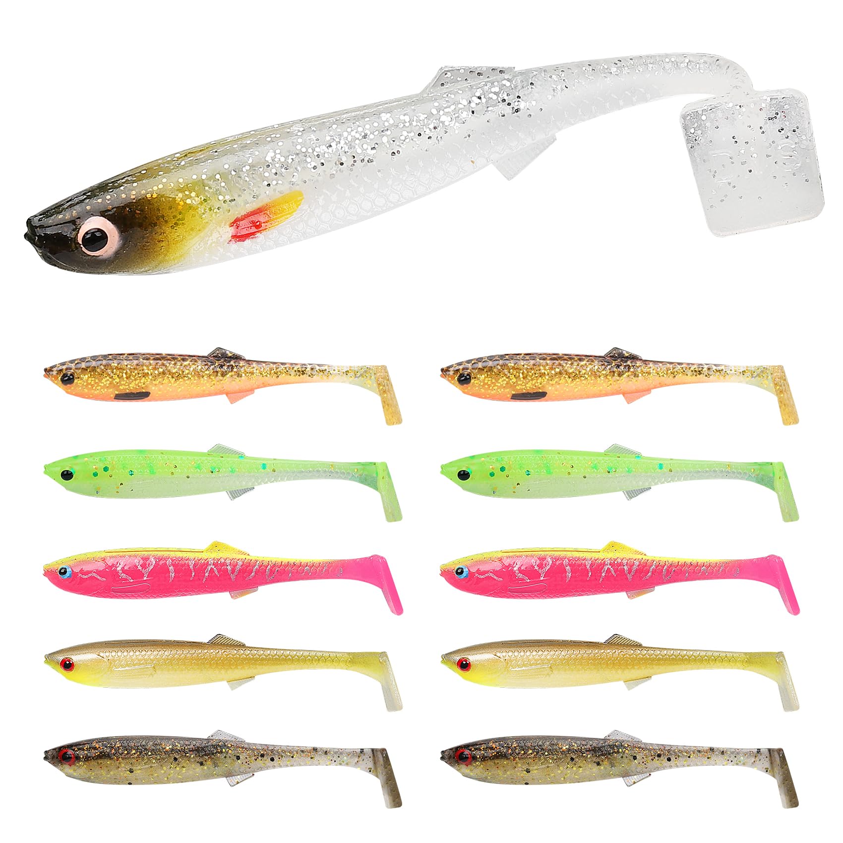 Hand-Painted Soft Paddle Tail Fishing Lures | 12pcs Mix -- 2.55 Hand-Painted Soft Paddle Tail Fishing Lures | 12pcs Mix -- 2.55